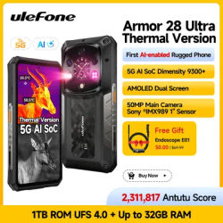 Ulefone Armor 28 Ultra Thermal Imaging 5G AI Rugged Phone 1TB ROM+32GB RAM Smartphone Android AMOLED 6.67" Dimensity 9300+ 120W