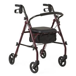 Medline Basic Steel Rollator with 6" Wheels, Burgundy, Knockdown, 1 EA (MDS86850ESKD)