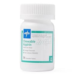 Medline Orange Flavor Chewable Aspirin, 81 mg, 36 Tablets, 64/CS (OTCM00004)