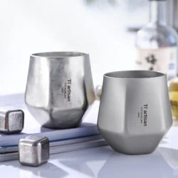 Tiartisan 240ml Titanium Diamond Teacup Hexagonal Beer Mug Outdoor Camping Ultralight Portable Double Layer Anti-Scald Drinkware
