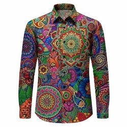 Retrò Vintage Anni '70 Camicia Camicia Aloha Hippie Paisley Costume Per uomo Mascherata Feste Abbigliamento quotidiano Parata dell'Orgoglio Adulti Camicia