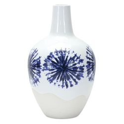 Vase 6.5"D x 11"H Ceramic by Melrose in White/blue
