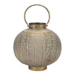 Punched Metal Candle Holder 11.5"H by Melrose in Copper/green