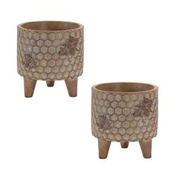 Pot w/Legs (Set of 2) 5"D x 5.25"H Resin by Melrose in Brown