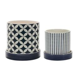 Container (Set of 2) 4.5"D x 4.25"H, 5.25"D x 5.25"H Dolomite by Melrose in Blue/white
