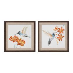 Framed Hummingbird Floral Print (Set of 2) by Melrose in White/green/blue