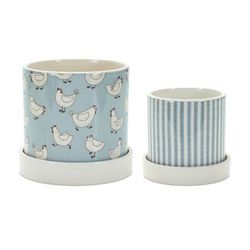 Container (Set of 2) 4.5"D x 4.25"H, 5.25"D x 5.25"H Dolomite by Melrose in Blue/white