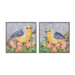 Framed Bird Canvas Block (Set of 4) by Melrose in Yellow Green