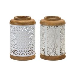 Geometric Punched Metal Lantern (Set of 2) by Melrose in White/brown