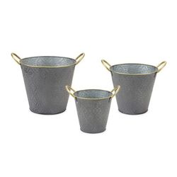 Pail (Set of 3) 9.5"D x 8.25"H, 11.5"D x 9.5"H, 13"D x 10.75"H Metal by Melrose in Grey