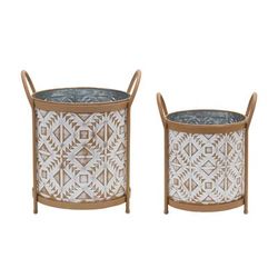 Footed Metal Aztec Planter (Set of 2) by Melrose in White/brown