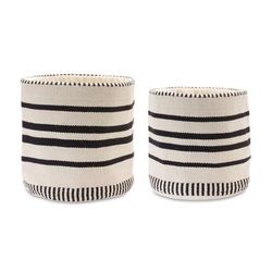 Basket (Set of 2) 14"D x 13"H, 16"D x 15.5"H Cotton by Melrose in White/black