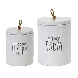 Canister (Set of 2) 5.75"H, 7.25"H Stoneware by Melrose in Beige/white
