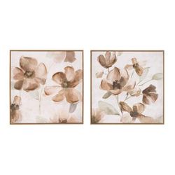 Wood Floral Block Plaque (Set of 2) by Melrose in White Brown