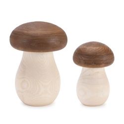 Wood Mushroom Box Decor (Set of 2) by Melrose in Brown/beige