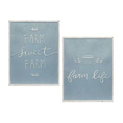 Farm Sign (Set of 2) 14"L x 18"H Metal by Melrose in Blue/white