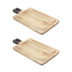 Mango Wood Cutting Board Style Tray (Set of 2) by Melrose in Brown Black