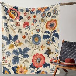 TEMU Vintage Floral Printed Fleece Blanket: Warm, Comfortable, And Soft For Sofa, Bed, Car, Office, Camping, And Travel - Suitable For All Seasons