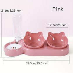 TEMU 3-in-1 Cat Feeding Station With Gravity Water Bottle, Tilted Ear Design Bowls For Food & Water, Neck Protection, Includes 3 Color Options (blue, Pink, White) - Cats