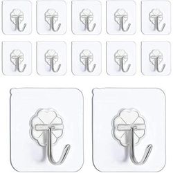 TEMU No Drill Hooks Self-adhesive Hanger, Use In Kitchens, Bathrooms, For Coats, Towels, Hats, Robes (12 Plastic Hooks)