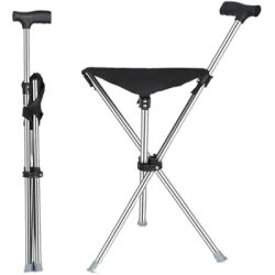 Cane with Seat - Portable Stool Chair, Supports Up to 100kg Chairs, Stainless Steel, Lightweight Up to 0.8kg Hiking Cane Chair