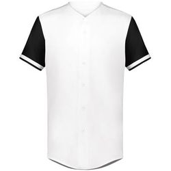 Augusta Sportswear 6909 Athletic Cutter+ Full Button Baseball Jersey T-Shirt in White/Black size 2XL | Polyester/Spandex Blend