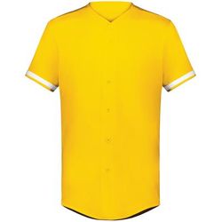 Augusta Sportswear 6909 Athletic Cutter+ Full Button Baseball Jersey T-Shirt in Gold/White size Medium | Polyester/Spandex Blend