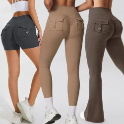 Fitness Yoga Leggings for Women Pocket Scrunched Gym Leggings High Waist Butt Liftting Tights Sexy Booty Shorts Bell-bottoms