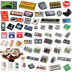 MOC City Print Building Blocks Computer Monitor Audio Keyboard Phone Food Pizza Wall Brick Dollar Coin Poker Card Toys Gift K059