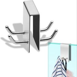 TEMU Fashion Stainless Steel Robe & Towel Hooks - , Polished Metal Shower Door Hooks, Double-sided, Rust-resistant, Contemporary Style For Frameless Glass