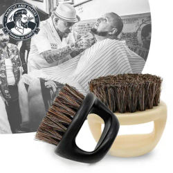 Professional Beard Brush for Men - Boar Bristle Brush Beard Cleaning Brush Small and Round - Black Handle Bristle Comb
