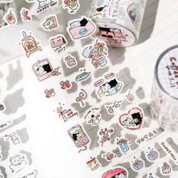 Journal GO 6.5x200cm Kitten Life Diary Tape Sticker Decorative Collage Adhesive DIY Scrapbooking Masking Tape Lovely Cat Sticker