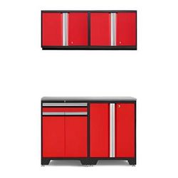 NewAge Garage Cabinets PRO Red 5-Piece Workbench Setup with Stainless Steel Top