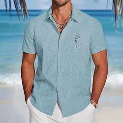 Per uomo Albero di Cocco Piante Tropicali Camicia di lino Camicia da Spiaggia Camicia hawaiana estiva Manica Corta Hawaiano Vacanza Ferie Abbigliamento mare Estate Primavera Colletto camicie con