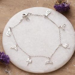 Tropical Flair,'Silver Bracelet with Whale Tail Pineapple Palm Tree Charms'