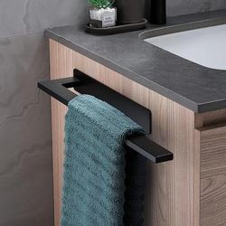 TEMU 1pc Sleek Black Stainless Steel Towel Bar - , No-drill, Wall-mounted Rack With For Efficient Bathroom Organization, Towel Holder For Bathroom