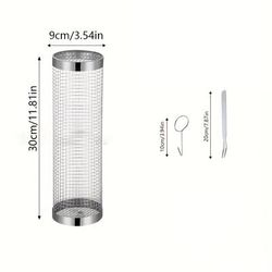 TEMU 3pcs Deluxe Rolling Grilling Basket - Large Stainless Steel Wire Mesh Cylinder Grill, Portable Outdoor Camping Bbq Net Tube - Perfect Cookware Barbecue Tool Accessories For Picnic And Outdoor