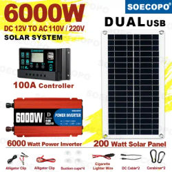 6000W Solar System Complete Kit 12V To 110V/220V 100A Controller 300W Panel Off-Grid Inverter System for Home/Camping Backup
