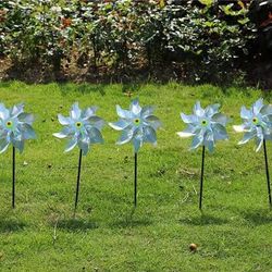 TEMU 2pcs Laser Bird Repelling Windmill 24cm Silvery Windmill, 8-leaf Rotary Windmill For Outdoor Bird Repelling Device In And