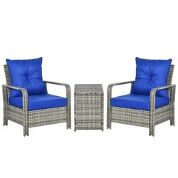TEMU 3 Pcs Pe Rattan Wicker Garden Furniture Set Weave Sofa Storage Table And Chairs Set Blue