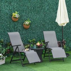 TEMU Outdoor Sun Lounger 10-position Adjustable Texteline Folding Reclining Chairs With Footrest For Patio Garden, Grey