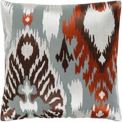 Minier 18" Square Traditional Cotton White/Dark Brown/Gray/Rust/Brick Red/Rust Throw Pillow - Boutique Rugs
