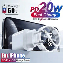 20W For iPhone USB C Fast Charger For iPhone 15 14 13 12 11 16 Pro Max 8 Plus PD Charger Type C Quick Charging Cable Accessories