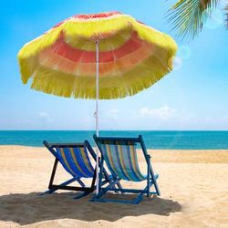 TEMU 1.6m Patio Garden Sun Umbrella Sunshade Hawaiian Folding Crank Parasol, Multicolor