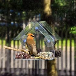 TEMU Shatterproof Acrylic Bird Feeder With Clear Window - Design For Bird Watching, Modern Outdoor Garden Decor, Bird Decor
