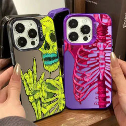 Luxury Pink Green Skull Plating Phone Case for iPhone XS X XR 8 7 Plus SE 2020 16 15 14 13 12 11 Pro