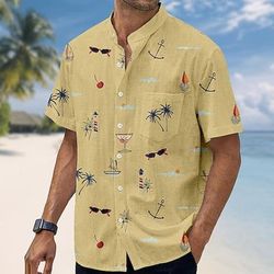 Per uomo Albero di Cocco Piante Tropicali Camicia Camicia hawaiana estiva Camicia con colletto alla coreana Manica Corta Hawaiano Vacanza Ferie Abbigliamento mare Estate Primavera Collo alla coreana
