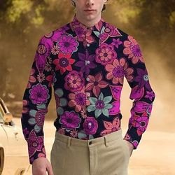 Retrò Vintage Anni '70 Camicia Camicia Aloha Hippie Floreale Costume Per uomo Mascherata Feste Abbigliamento quotidiano Parata dell'Orgoglio Adulti Camicia