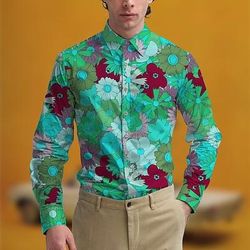 Retrò Vintage Anni '70 Camicia Camicia Aloha Hippie Floreale Costume Per uomo Mascherata Feste Abbigliamento quotidiano Parata dell'Orgoglio Adulti Camicia