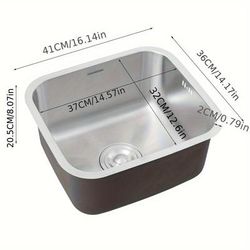 TEMU 41*36cm 304 Stainless Steel Single Sink Kitchen Basin Square Kitchen Laundry Sink Plumbing Waste Kitchen Sink Basin Kitchen Sink Basin Restaurant Sink Basin Food Disposal Sink Basin